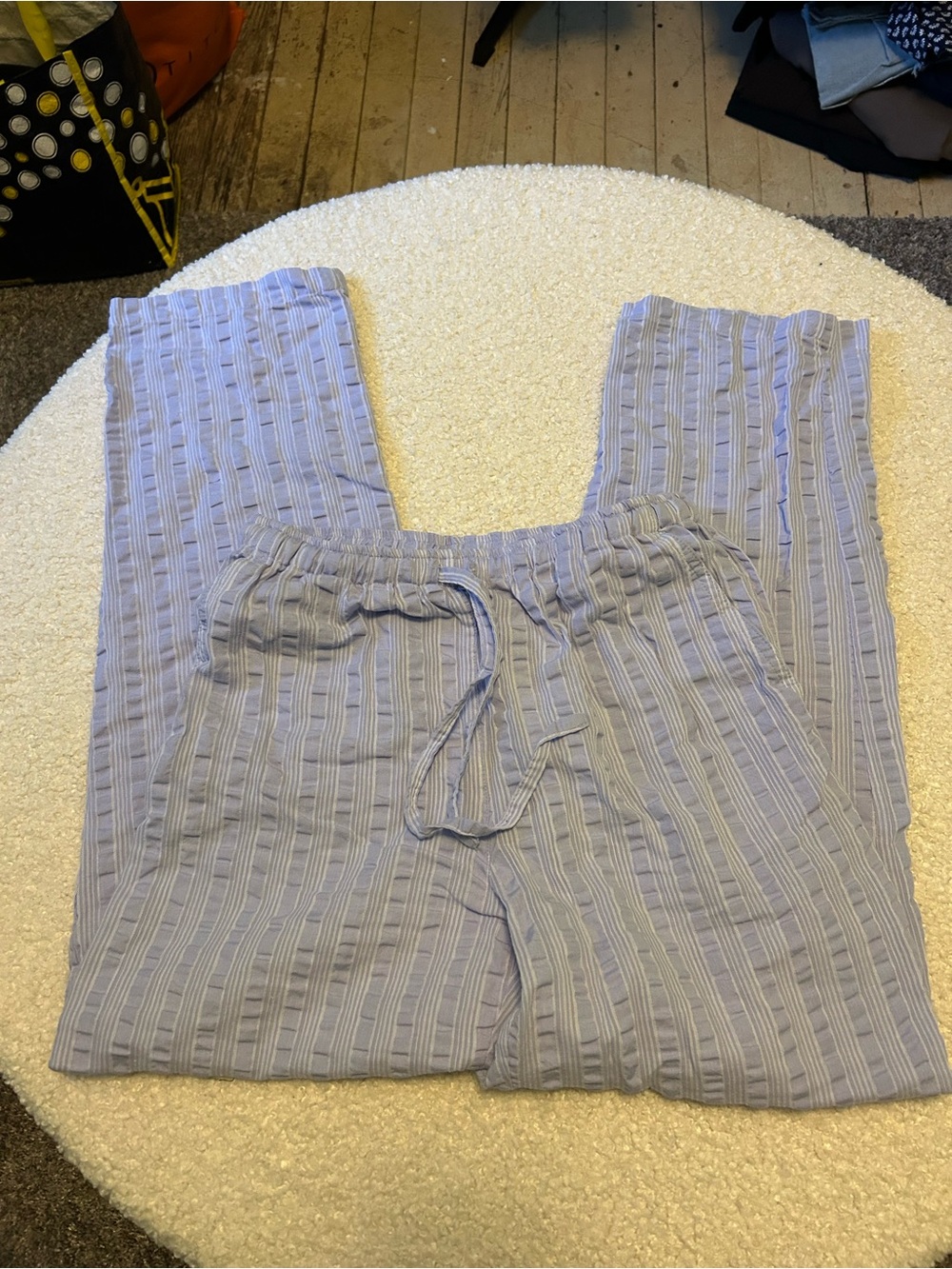 Appleseed's Light Blue Vertical Stripe Drawstring Pajama Pants